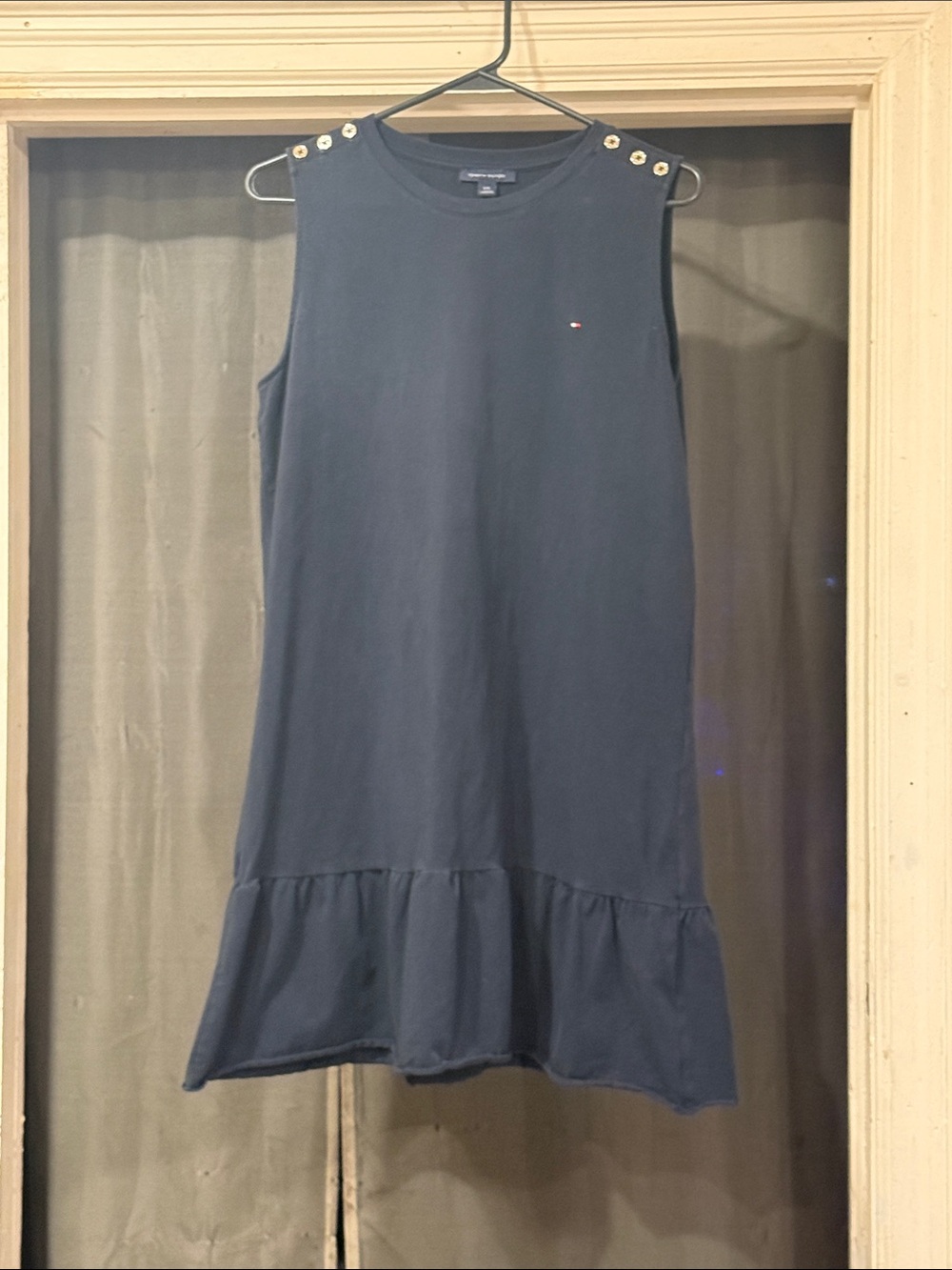 Tommy Hilfiger Navy Sleeveless Shift Dress with Gold Shoulder Buttons